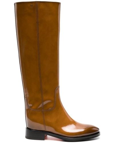 Santoni Patent Leather Knee-high Boots - Brown