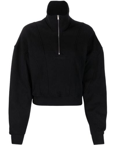 Saint Laurent Cropped Panelled Sweatshirt - Black