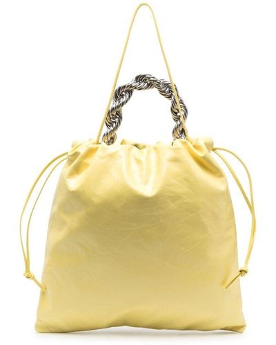 Jil Sander Metallic Top-handle Leather Tote Bag - Yellow