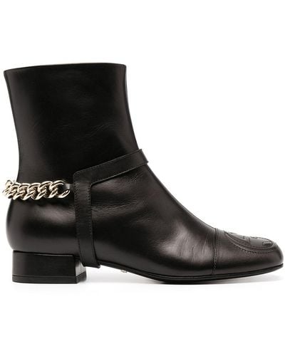 Gucci Chain-trim Leather Ankle Boots - Black