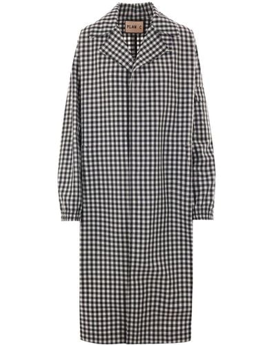 Plan C Check-pattern Notched-collar Coat - Gray