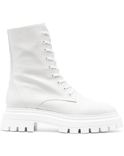 Stuart Weitzman Leather Lace-up Boots - White