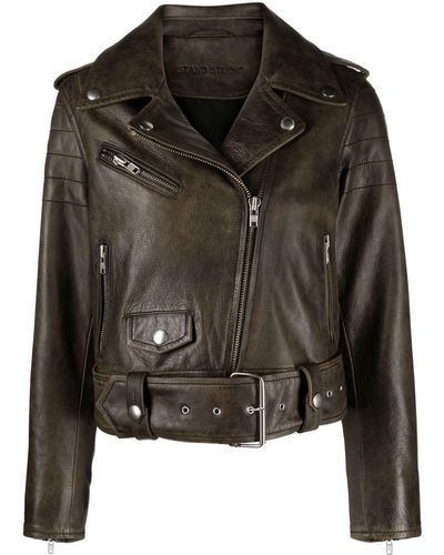 Stand Studio Doicon Leather Biker Jacket - Black