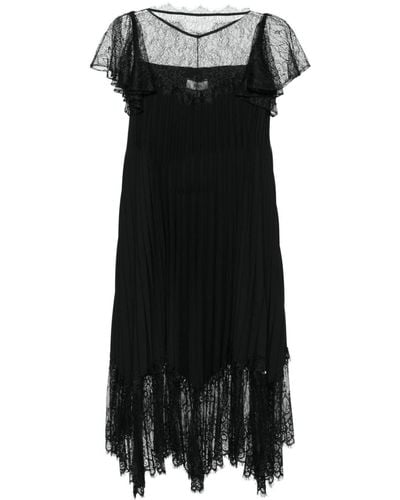 Nissa Lace-detailed Pleated Midi Dress - Black