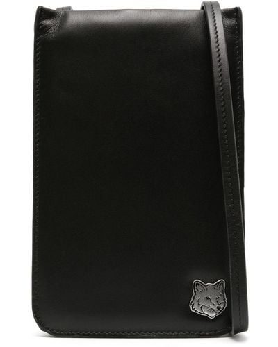 Maison Kitsuné Fox Head Leather Messenger Bag - Black