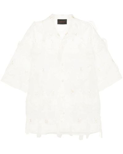 Simone Rocha Neutral Floral-embroidered Tulle Shirt - White