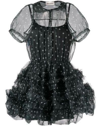 Molly Goddard Sofia Polka Dot Tulle Mini Dress - Women's - Viscose - Black