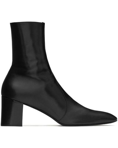 Saint Laurent Xiv Zipped Boots In Smooth Leather - Black