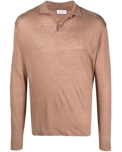 Ballantyne Long-sleeve Linen Knit Polo Shirt - Brown