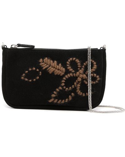 Ermanno Scervino Floral-embroidered Suede Belt Bag - Black
