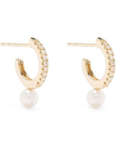 Mizuki 14kt Yellow Gold Diamond Pearl Hoop Earrings - White