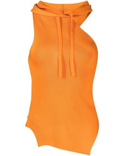 Monse Asymmetric Hooded Knit Top - Orange