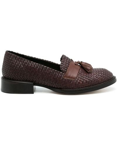 Sarah Chofakian Chaussures oxford à détail de pompon - Marron
