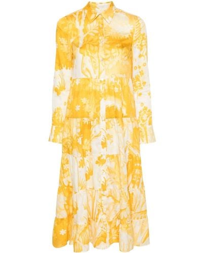 Erdem Vestido camisero con estampado floral - Amarillo