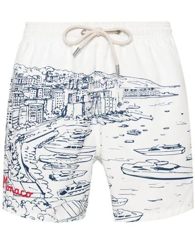 Mc2 Saint Barth Slogan-embroidered Printed Swim Shorts - White