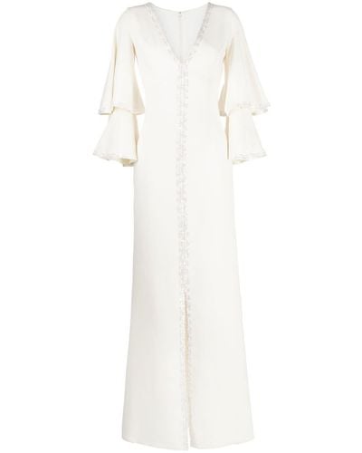 Saiid Kobeisy Sequin-trimmed Tiered-sleeve Long Dress - White