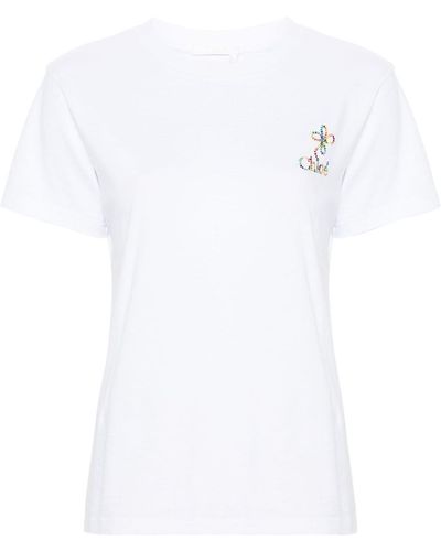 Chloé Katoenen T-shirt Met Geborduurd Logo - Wit