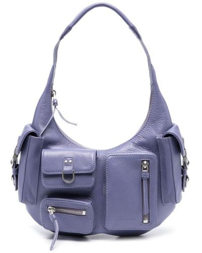 Blumarine Pocket-embellished Leather Shoulder Bag - Blue