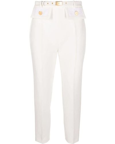 Elisabetta Franchi Pantaloni affusolati con fibbia logo - Bianco