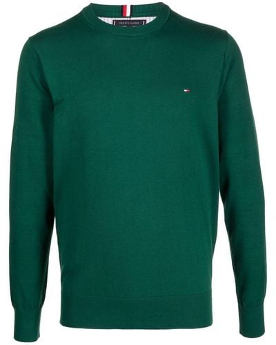 Tommy Hilfiger Logo-embroidered Fine-knit Jumper - Green