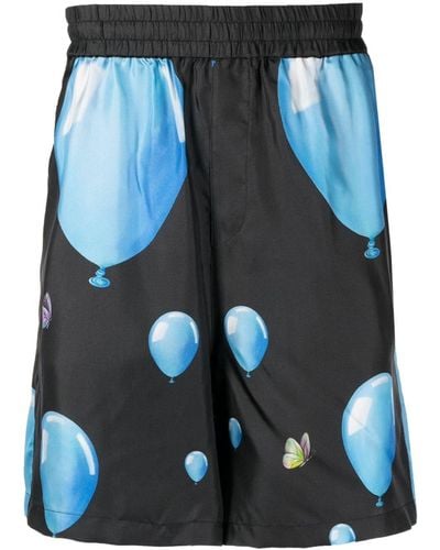3.PARADIS Balloon-print Silk Bermuda Shorts - Blue