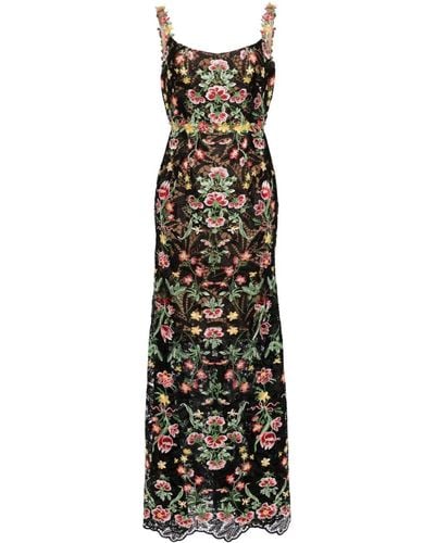 Marchesa Alexis Floral-embroidered Lace Gown - Black