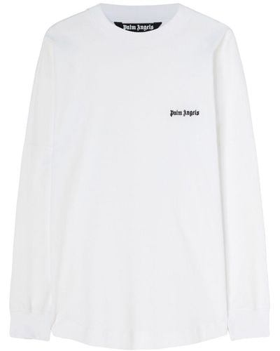 Palm Angels T-shirt a maniche lunghe con ricamo - Bianco
