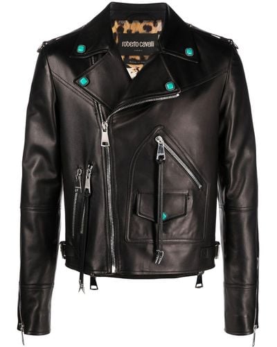 Roberto Cavalli Embellished Biker Jacket - Black
