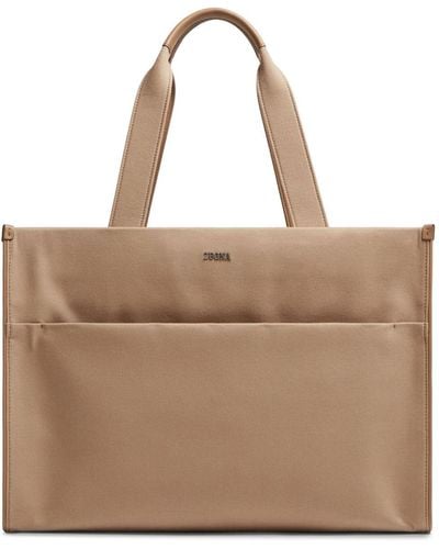 Zegna Logo Leather Tote Bag - Brown