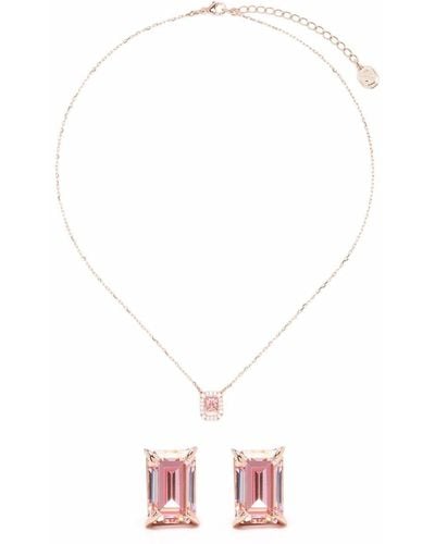 Swarovski Millenia Octagon Cut Necklace And Earrings Set - Pink