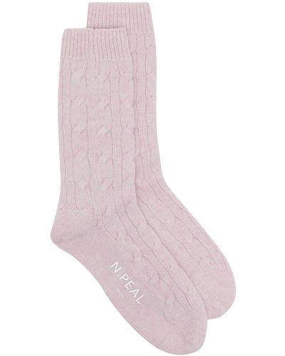 N.Peal Cashmere Socken mit Zopfmuster - Pink