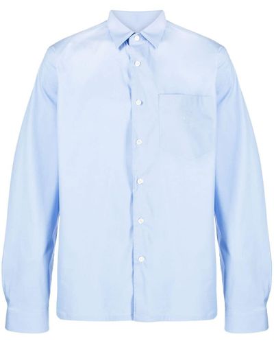 Prada Overhemd Met Geborduurd Logo - Blauw