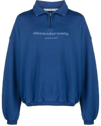 Alexander Wang Logo-embroidered Cotton Sweatshirt - Blue