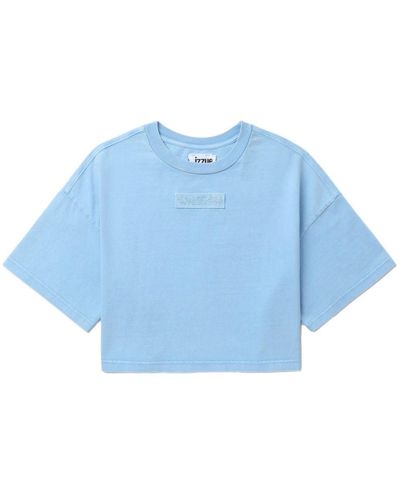 Izzue Cropped-T-Shirt mit Logo-Patch - Blau