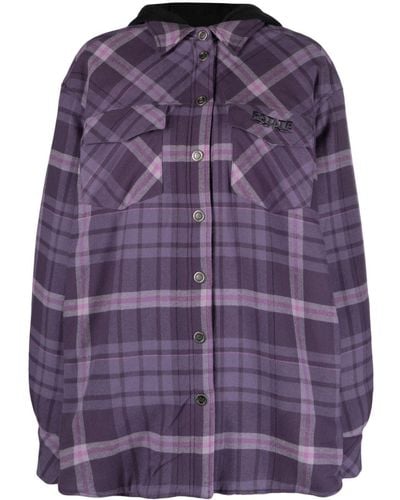 ROTATE BIRGER CHRISTENSEN Hooded Flannel Shirt Jacket - Purple