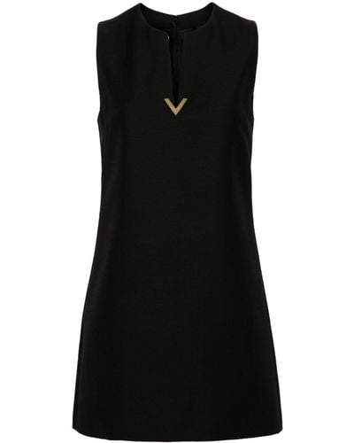 Valentino Garavani V Gold Crepe Mini Dress - Black