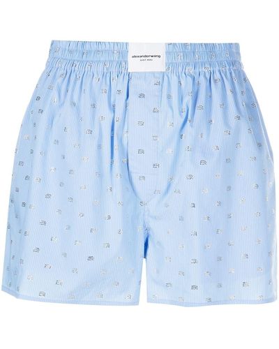 Alexander Wang Logo Jacquard Pinstriped Short Shorts - Blue