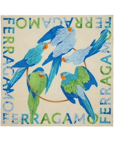 Ferragamo Parrot-print Silk Scarf - Blue