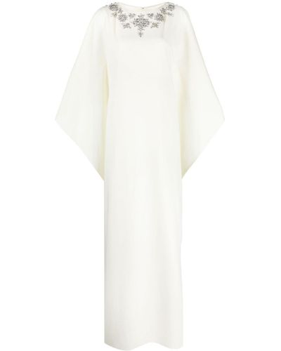 Marchesa Crystal-embellished Long-sleeve Maxi Dress - White