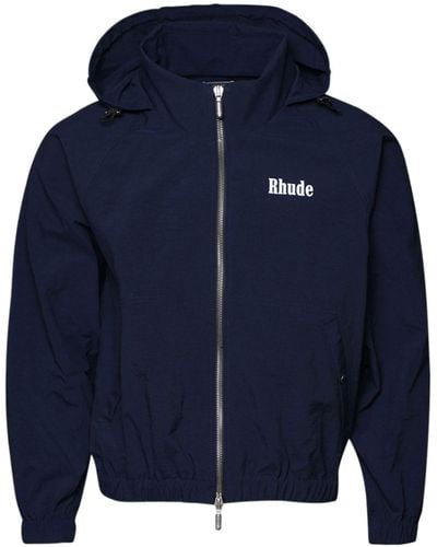 Rhude Hoodie en coton à logo imprimé - Bleu