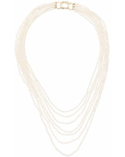 Mizuki 14kt Yellow Gold Seven Row Cascading Dancing Pearl Necklace - Metallic