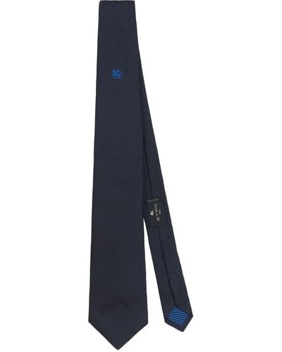 Etro Pegaso Motif-embroidered Silk Tie - Blue