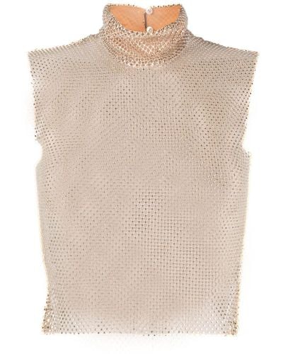 Genny Crystal-embellished Chainmail Tank Top - Natural
