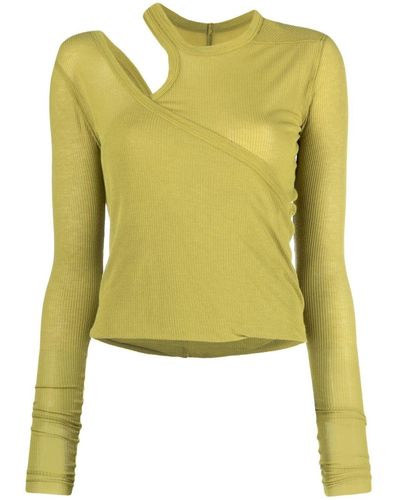 Rick Owens Banana Ls Asymmetric-neck Sweater - Green