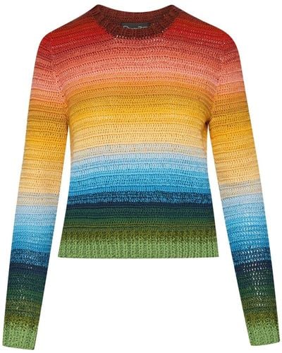 Oscar de la Renta Rainbow-ombre Crochet-knit Jumper - Blue