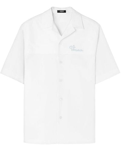 Versace Kurzärmeliges Hemd mit Logo-Stickerei - Weiß