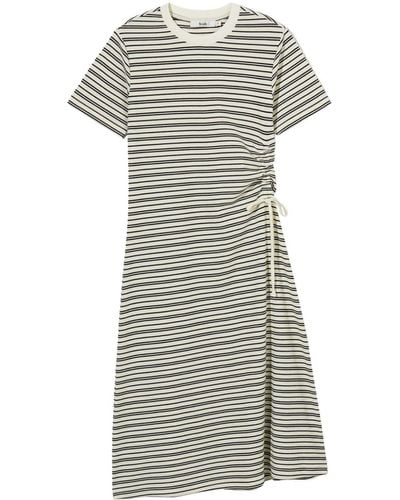 B+ AB Drawstring Detail Striped Midi Dress - Grey