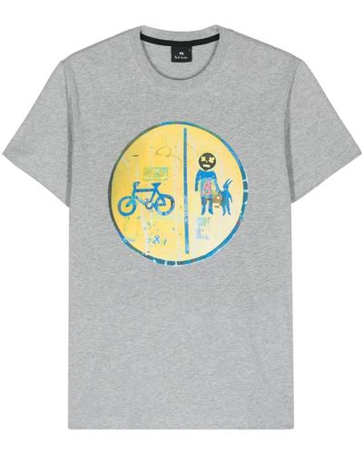 PS by Paul Smith T-Shirt mit Straßenschild-Print - Grau