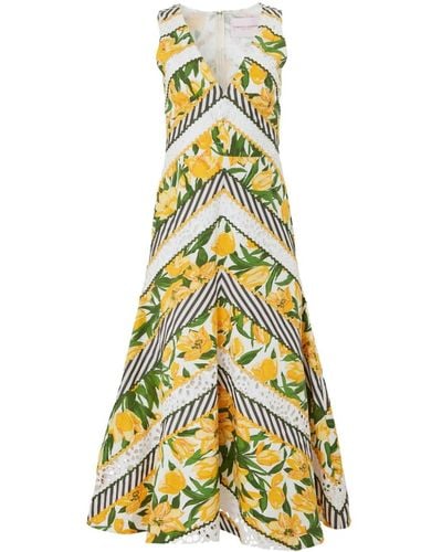 Carolina Herrera Patchwork-design Cotton Midi Dress - Yellow