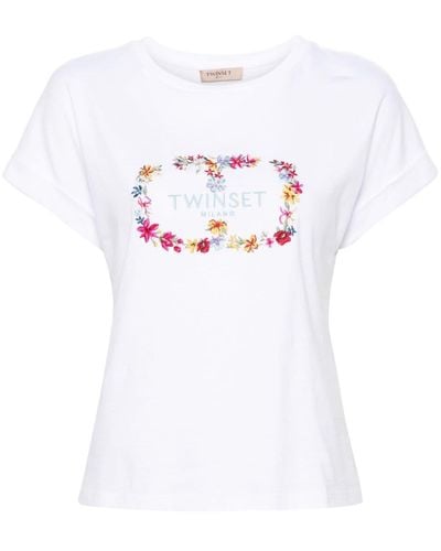 Twin Set Logo-embroidered Cotton T-shirt - Wit